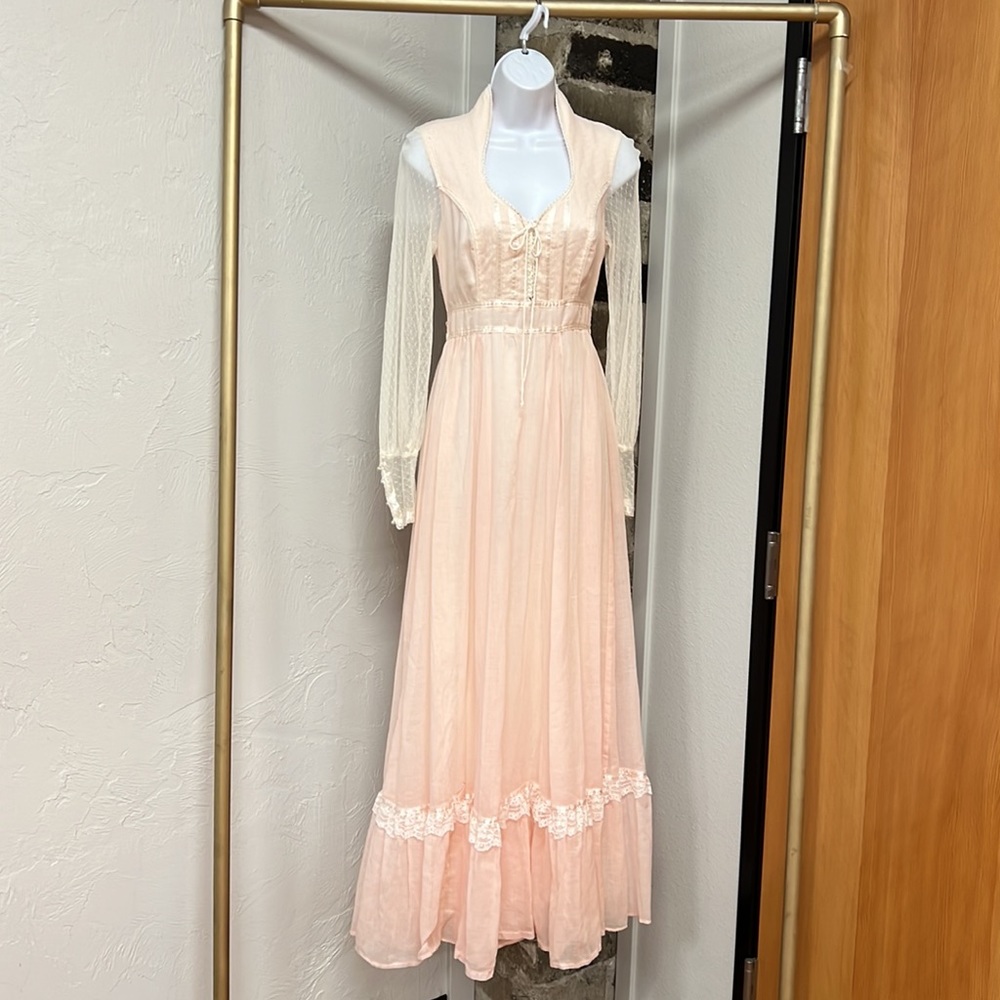 Vintage Gunne Sax Corset Long Sleeve Pink Maxi Dress